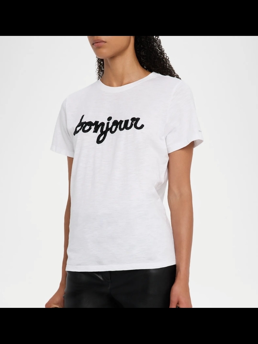 Karl Lagerfeld White Tee with Black Script 'bonjour' XS $67 EUC